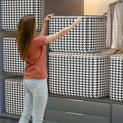 4 piezas de cajas de almacenamiento extra grandes de 47.55 galones, diseño houndstooth, tela gruesa, con cremallera doble y asas para fácil transporte, ideales para ropa, edredones y organización de artículos de temporada, perfectas para el hogar, mudanz