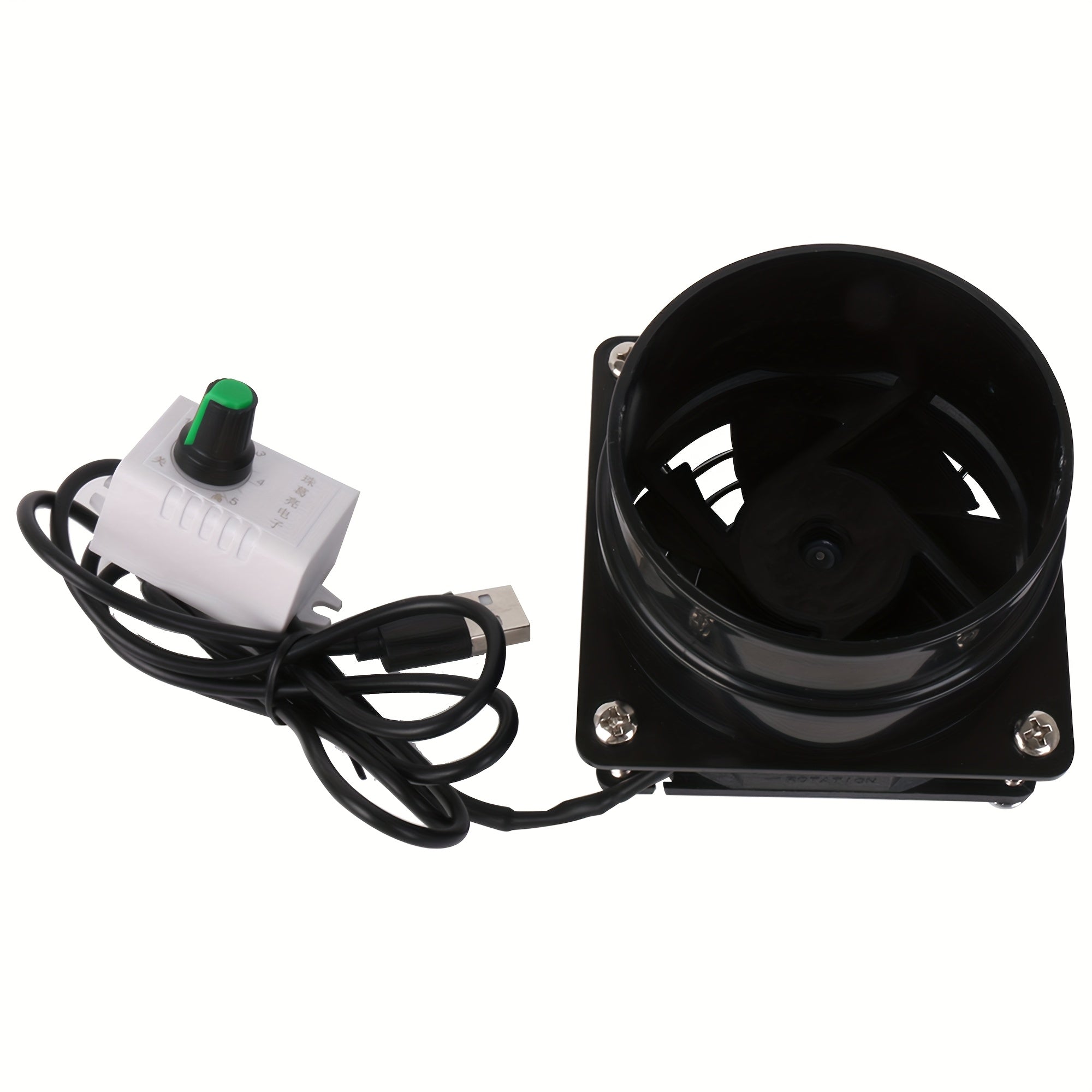 Ventilador de cocina mini de 5V con alimentación USB - Diseño compacto negro con control de velocidad ajustable, construcción metálica duradera para la ventilación de la cocina y el baño, diseño moderno elegante, soporte de montaje resistente