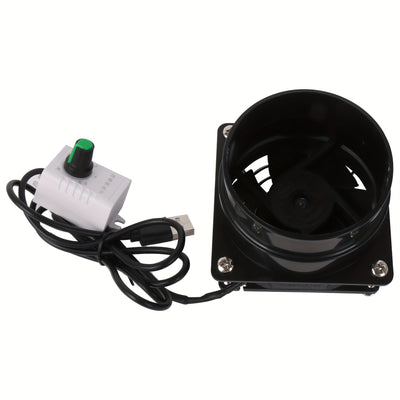 Ventilador de cocina mini de 5V con alimentación USB - Diseño compacto negro con control de velocidad ajustable, construcción metálica duradera para la ventilación de la cocina y el baño, diseño moderno elegante, soporte de montaje resistente
