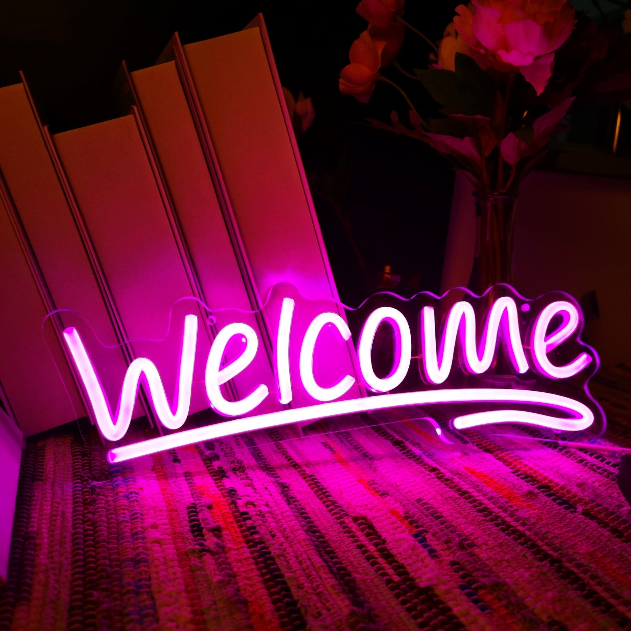 Letrero de neón LED de bienvenida con interruptor de encendido/apagado, luz de pared con alimentación USB, control de botón pulsador, multiusos para el hogar, tienda, floristería, bar, salón, cafetería, restaurante, decoración de inauguración de la casa