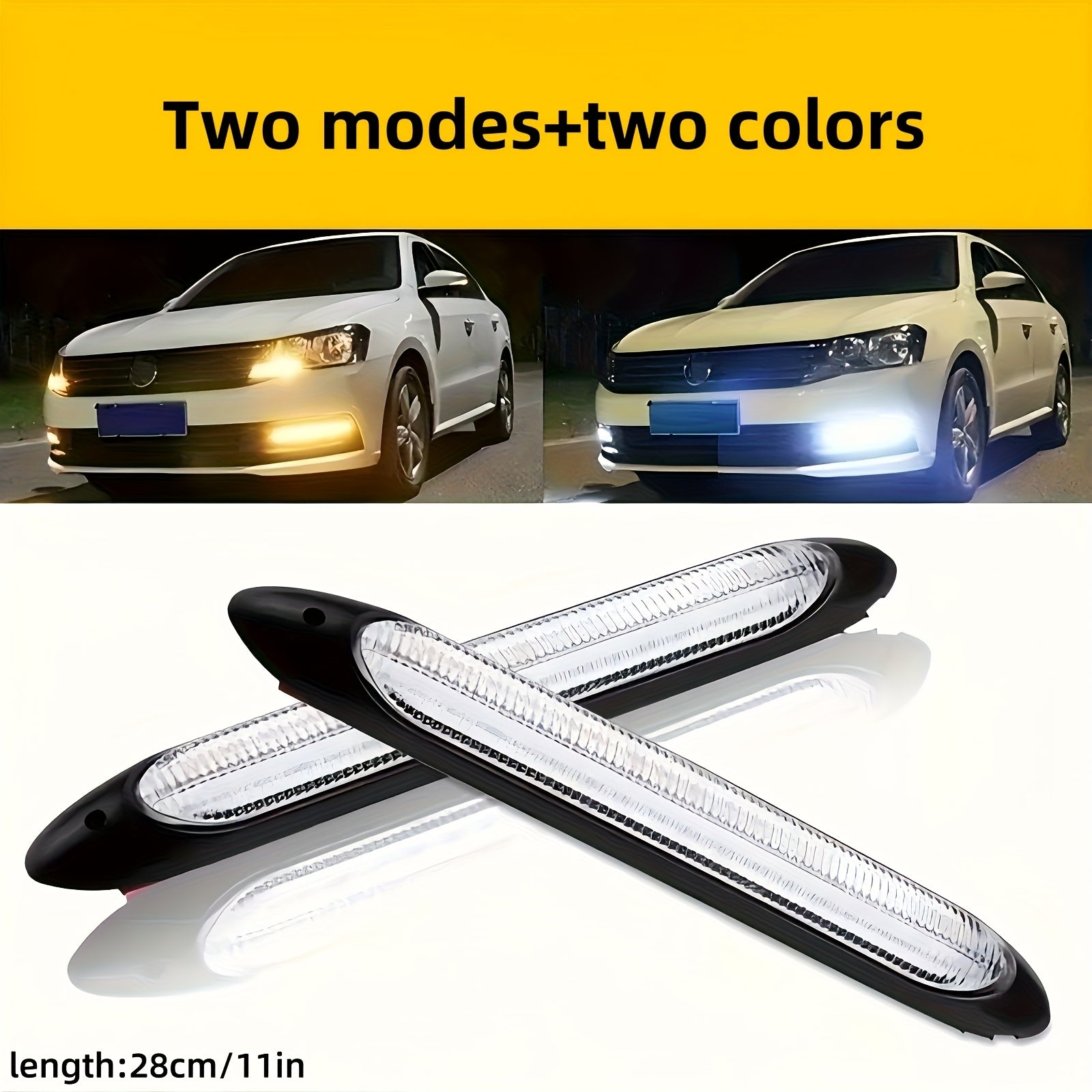 Conjunto de 2 Luces Decorativas LED para Coche con Efecto de Escaneo, Luz de Ambiente, Rejilla y Cinturón de Agua Fluyente en Dos Colores Blanco y Amarillo