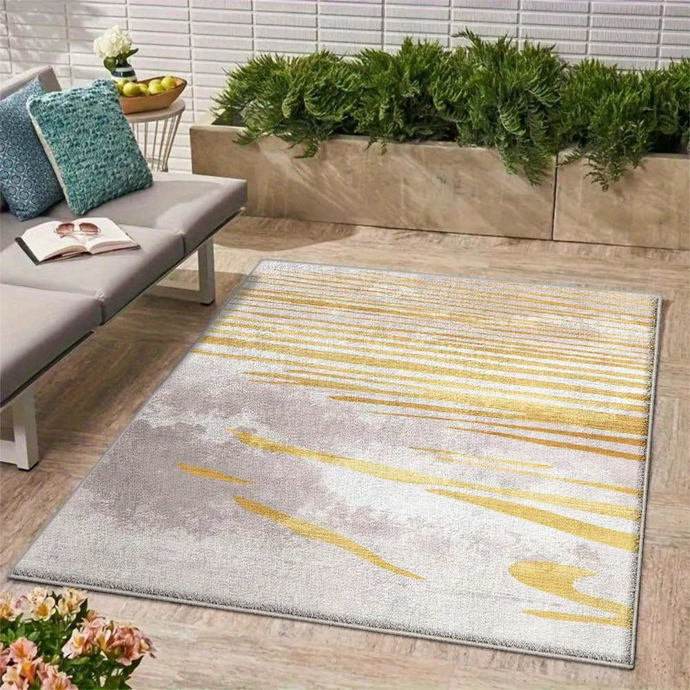 Alfombra Minimalista de Lujo Exterior Lavable a Máquina con Base Antideslizante en Tono Crema - 852g/m², Ideal para Camping, Exteriores y Decoración de Comedor