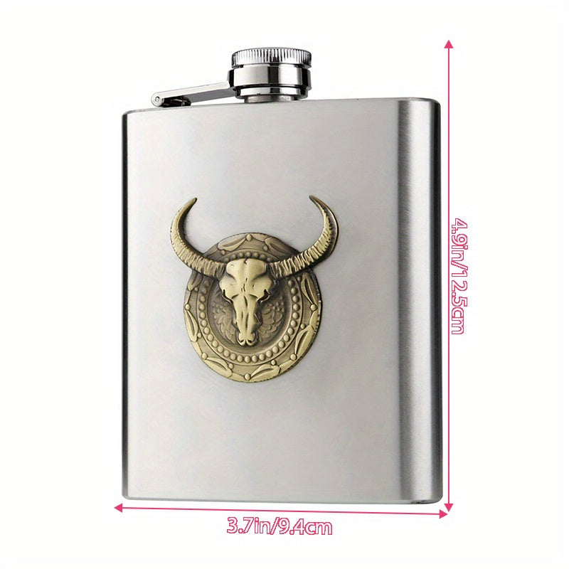 1pc, Jarra De Vino, Olla De Vino De Acero Inoxidable, Jarra De Vino Portátil Con Marca De Cabeza De Toro Vintage, Jarra De Vino Portátil, Suministros De Camping, Suministros De Bar
