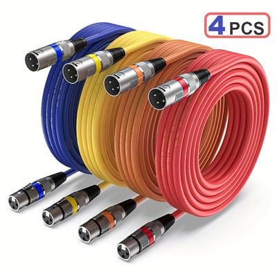 4 piezas de cable XLR 10.67 metros/6.1 metros/4.57 metros, cable DMX balanceado macho a hembra, adecuado para micrófonos, estaciones de radio, iluminación escénica, material de cobre libre de oxígeno, cable para vlogs y grabación con cubierta PVC, modelo
