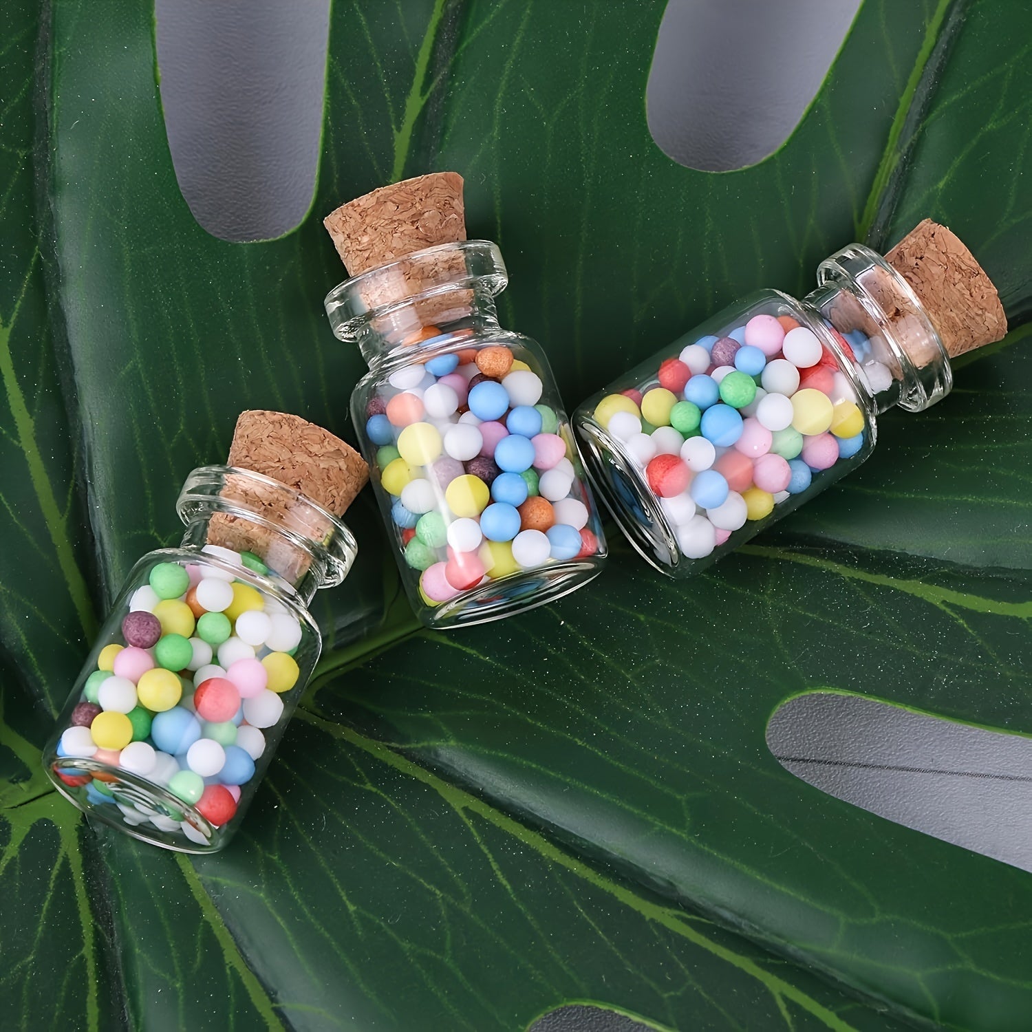 128 piezas de botellas flotantes, embudo ojo de cordero, vidrio, hierro, plástico, regalo creativo navideño miniatura, botella flotante con tapón de madera, colgante artesanal DIY