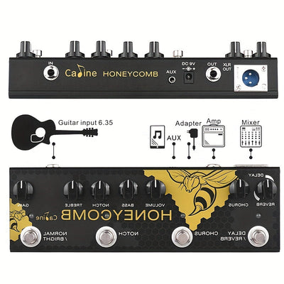 Pedal de Efectos AHAJII Todo en Uno con Coro, Retardo, Filtro Notch y EQ Boost - Procesador Multiefectos Digital, Entrada AUX, Salidas XLR/1/4" - Para Guitarra Acústica/Electrica, Estudio de Grabación y Presentaciones En Vivo - Pedalboard Compacto, Equip