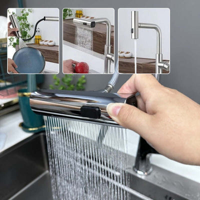 Adaptador multifunción para grifo con flujo en cascada de 3 velocidades, cabezal rociador giratorio, diseño a prueba de salpicaduras en ABS para lavabos de baño y cocina
