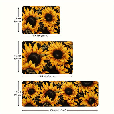 Alfombra Antideslizante Con Patrón De Girasol, Versátil Para Cocina, Baño Y Decoración Exterior, Alfombra De Poliéster Lavable A Máquina, Tapetes Para Baño Y Inodoro, Patrón Floral Soleado, Decoración De Baño