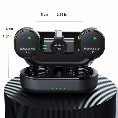 Microfono Inalámbrico Clip-On EVISTA con Reducción de Ruido, Alcance de 304.8 metros y Batería de 24 Horas – Estuche de Carga USB-C, Grabación con Un Solo Clic, Ideal para Streaming y Podcasting, Accesorio de Streaming | Diseño Elegante en Negro | Audio