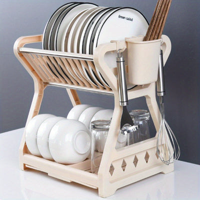 Estantes de cocina, rejilla de drenaje de plástico, rejilla de tazas, bandeja, utensilios de cocina, rejilla de almacenamiento, rejilla de platos doble, almacenamiento.