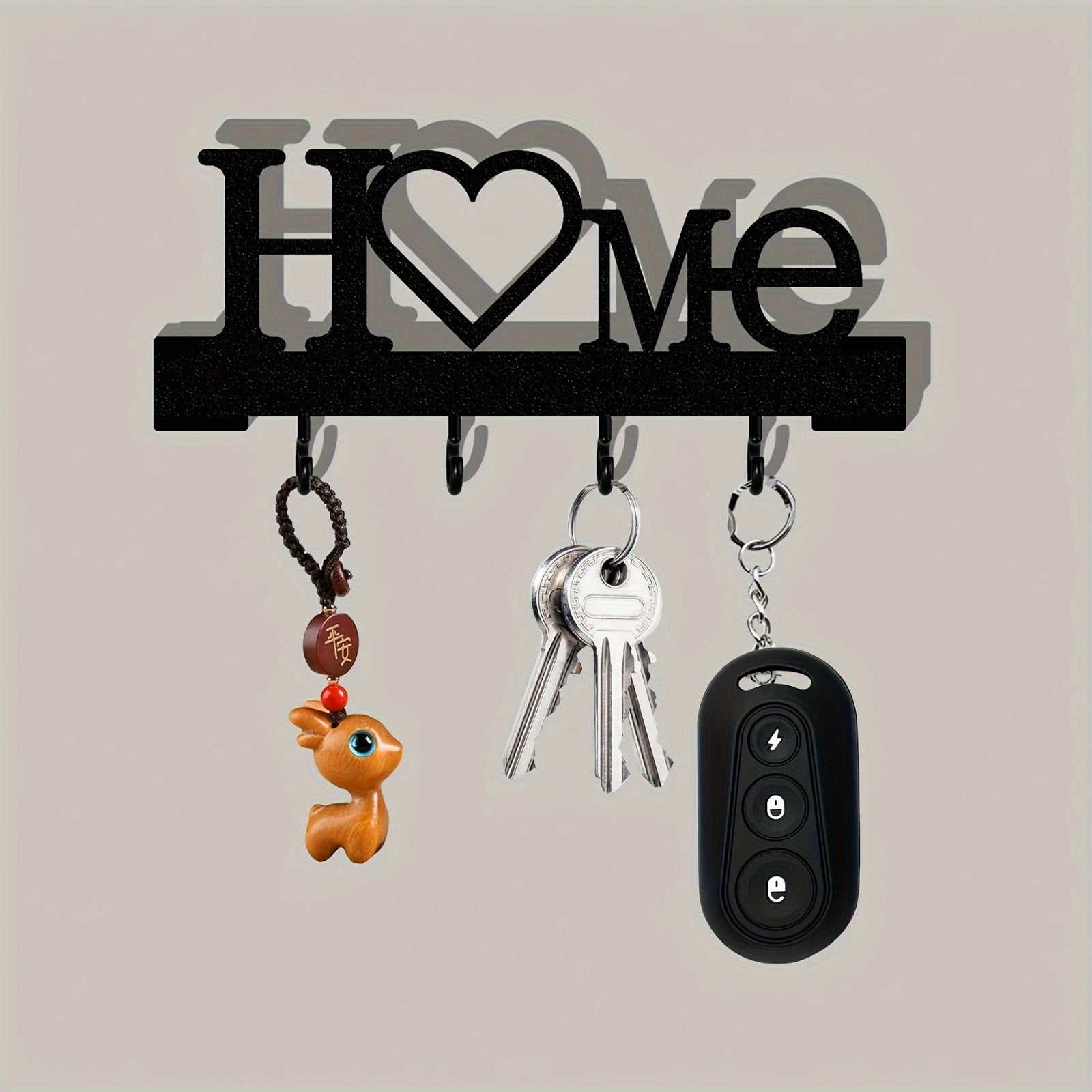 Portallaves con forma de "Amor en el hogar", 1 pieza, con ganchos, montaje en pared sin taladro, organizador metálico elegante para decoración de sala, ideal para llaves y accesorios, perchero decorativo | Portallaves moderno | Llavero metálico, colgador