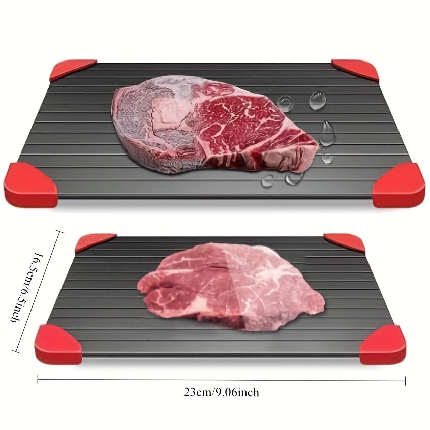 Tabla mágica para descongelar carne rápidamente - Bandeja de aluminio con bordes de silicón, descongelador eficiente de carne congelada para cocina, ideal para descongelar carne de forma rápida y fácil, dispositivo para descongelar carne