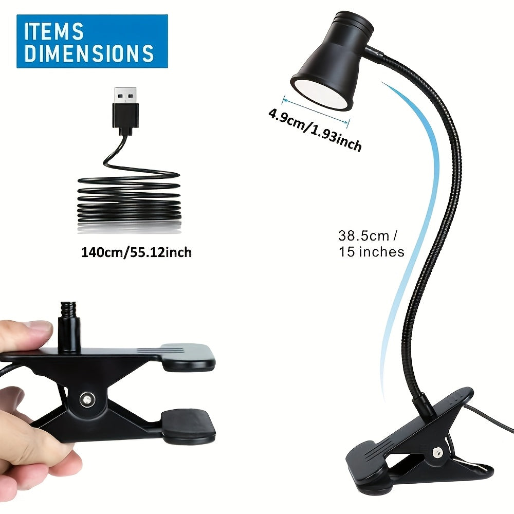 1pc HOTU Lámpara de escritorio con clip ajustable de 360°, luz de lectura de mesa con alimentación USB, 3 ajustes de temperatura de color, control de botón pulsador regulable, cuello flexible para mesita de noche, estudio y manualidades - Plástico, tema