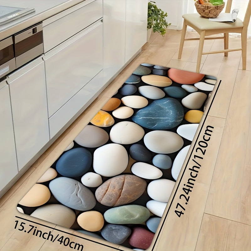 Alfombra Antideslizante con Patrón de Guijarros Coloridos - Versátil para Cocina, Baño y Uso Exterior, Alfombra de Suelo de Poliéster Lavable a Máquina