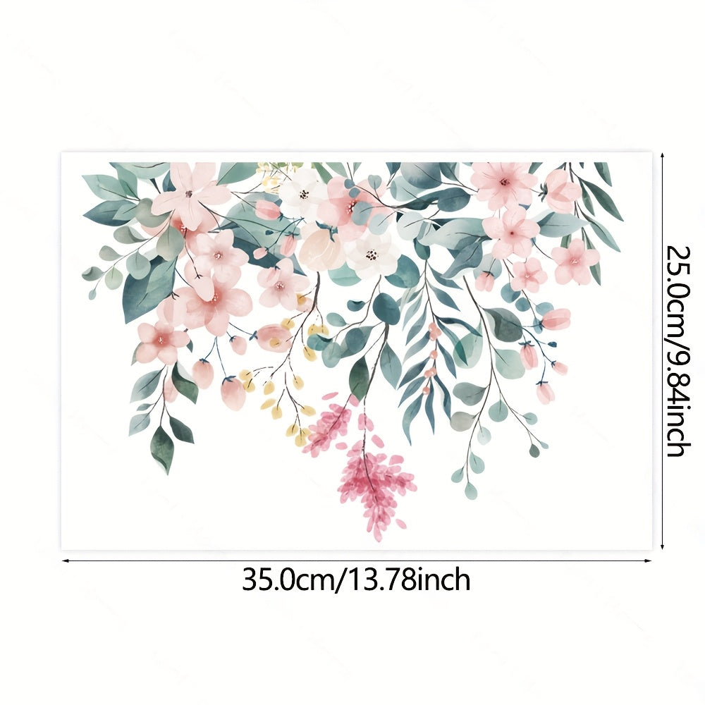 Cubierta decorativa floral para asiento de inodoro, autoadhesiva de PVC, reutilizable, con diseño de flores rosadas y durazno en tapa blanca, decoración para baño