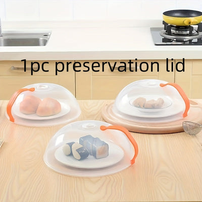 1 pieza, cubierta de microondas a prueba de salpicaduras, tapa de olla de vidrio transparente con mango blanco, ideal para cocinar y calentar alimentos de manera segura, seguridad de microondas, calentamiento de alimentos | Tapón transparente | Cubierta