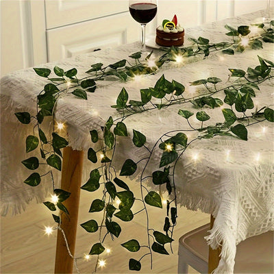 Luces de cuerda de vid artificial con hojas de ivy verdes - Luces de cadena al aire libre con batería, material PE, LED de un solo color, sin batería, componentes electrónicos incluidos, tensión de funcionamiento ≤36V, iluminación decorativa para hogar y