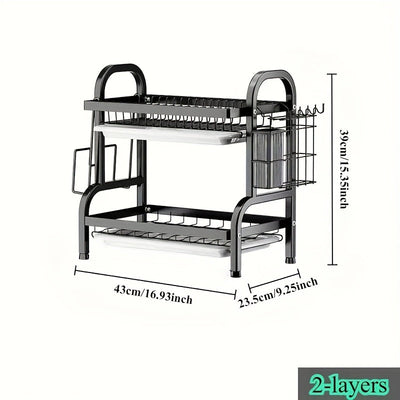 Organizador de Cocina Multifuncional Mejorado de 2 o 3 Niveles con Sistema de Drenaje - Estante para Utensilios, Ollas y Platos en Plástico y Metal Duradero - Almacenamiento Ahorrador de Espacio para Encimera Moderna,
