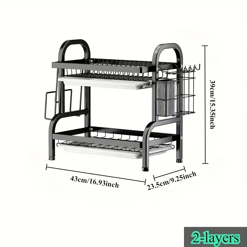 Organizador de Cocina Multifuncional Mejorado de 2 o 3 Niveles con Sistema de Drenaje - Estante para Utensilios, Ollas y Platos en Plástico y Metal Duradero - Almacenamiento Ahorrador de Espacio para Encimera Moderna,