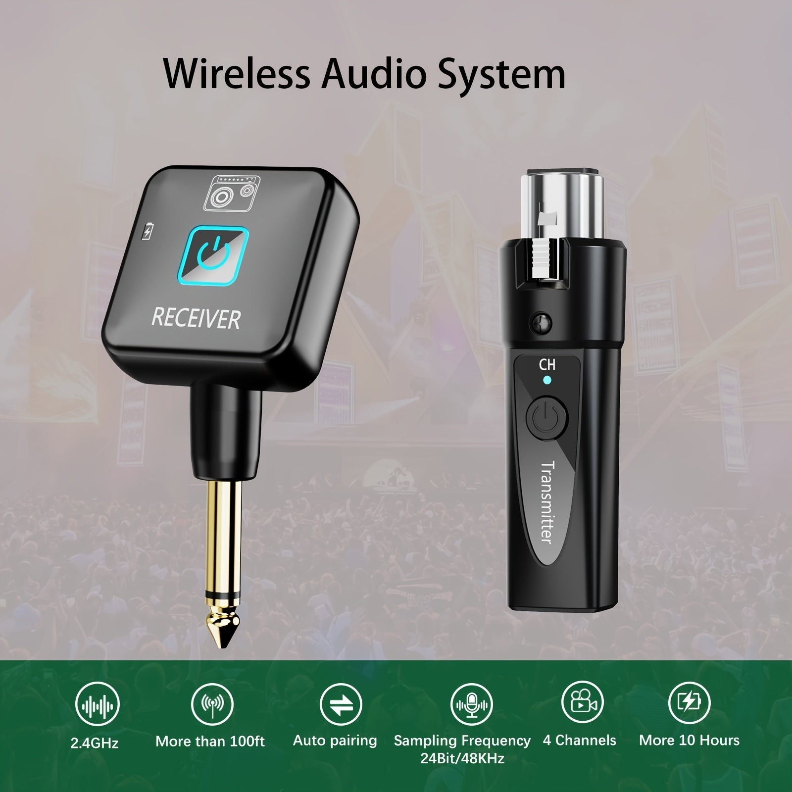 Transmisor de micrófono inalámbrico 2.4Ghz, sistema inalámbrico de micrófono XLR, adaptador de micrófono inalámbrico recargable para mezclador de sonido, micrófono dinámico (uno a uno, uno a dos)