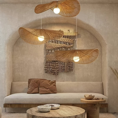 Juego de 2 pantallas para lámparas, tejidas a mano para iluminación de ambiente en el hogar, diseño artístico ideal para comedores, posadas y casas de té. Estilo wabi-sabi con bordes irregulares, perfecto para lámparas de techo o arañas, decoración para