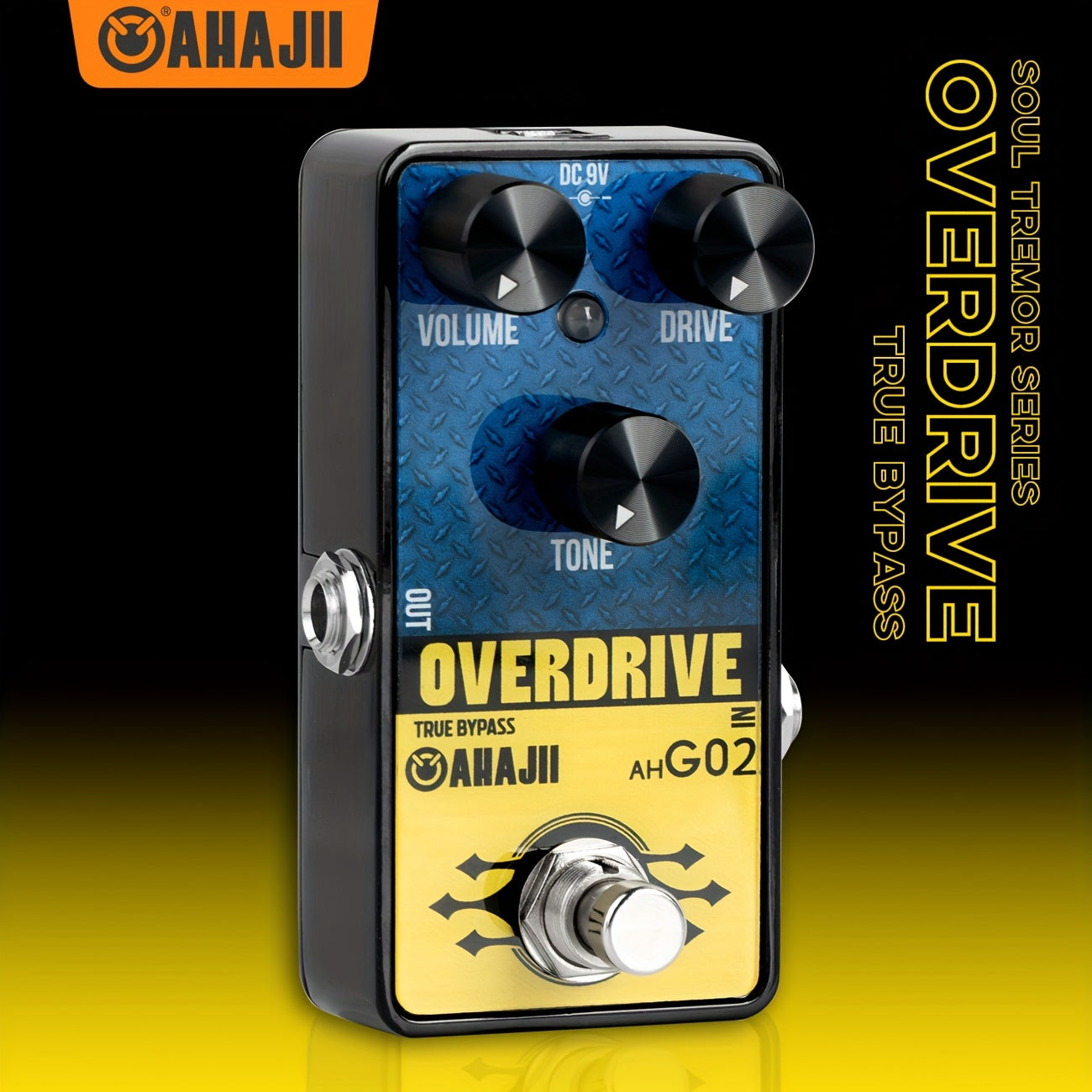 Pedal de sobreimpulso de guitarra AHG02 de AHAJII - Distorsión analógica y modelado de tono, 4 colores (negro/azul/amarillo/rojo), diseño de alta potencia con cableado duro para actuaciones en vivo y grabación en estudio, pedal de guitarra, función de by