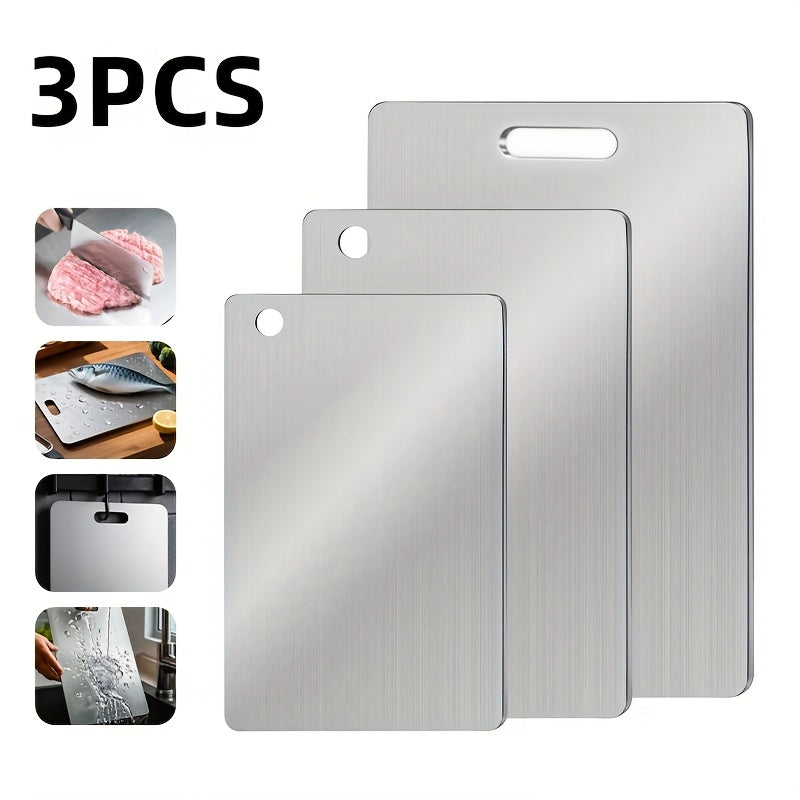 3 piezas de tablas de corte de acero de titanio de doble cara de alta calidad | Tablas de corte de grado alimenticio para cocina, preserva el sabor original sin dañar las cuchillas, adecuadas para cocinas y restaurantes. Se puede lavar en lavavajillas.