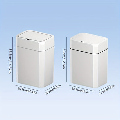 Cubo de basura automático con sensor de movimiento, diseño moderno, tapa de cierre suave, 12.98L y 19.0L, blanco, plástico, sella olores, para cocina, baño, hotel (2 pilas AA no incluidas)
