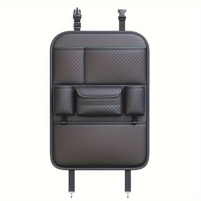Bolsa de almacenamiento de respaldo de asiento de automóvil Ling Grid 4021, Negro, Sin necesidad de energía, Organizador de vehículo con caja de pañuelos, estante de almacenamiento de respaldo de silla para almacenamiento y organización de garaje y hogar