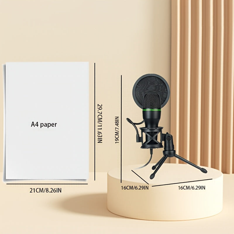 1pc Micrófono de Estudio con Soporte Ajustable, Conector Jack 3.5mm y Alimentación USB, Cancelación de Ruido para Gaming, Transmisiones en Vivo, Grabaciones por Computadora, Canto - , Microphone para PC