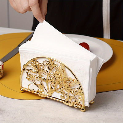1 pieza de soporte elegante de servilleta de hierro con diseño floral - 3,54" (8,99 cm) de diámetro, 1,57" (3,99 cm) de altura, dispensador de pañuelos decorativo para mesas de comedor y café, perfecto para el Día de la Madre, Pascua, Ramadán (Eid Al-Fit