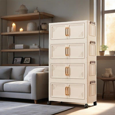 Organizador de almacenamiento plegable multifuncional de 3/4/5/6 capas con ruedas, diseño de puerta doble magnética – Ideal para ropa, juguetes, libros y más – Perfecto para sala de estar, dormitorio o oficina – Acceso universal a ruedas de 360°