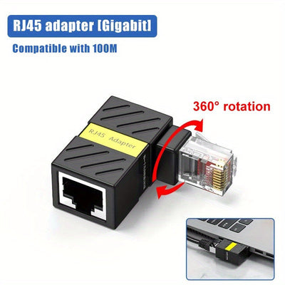 Conector de red RJ45 giratorio de 360° - Conector de ángulo recto de 90°, convertidor de macho a hembra, enchufe de red para portátiles, tabletas y más, puerto de parche de red Ethernet RJ45, accesorio para portátiles | Conector RJ45 | Acabado metálico,
