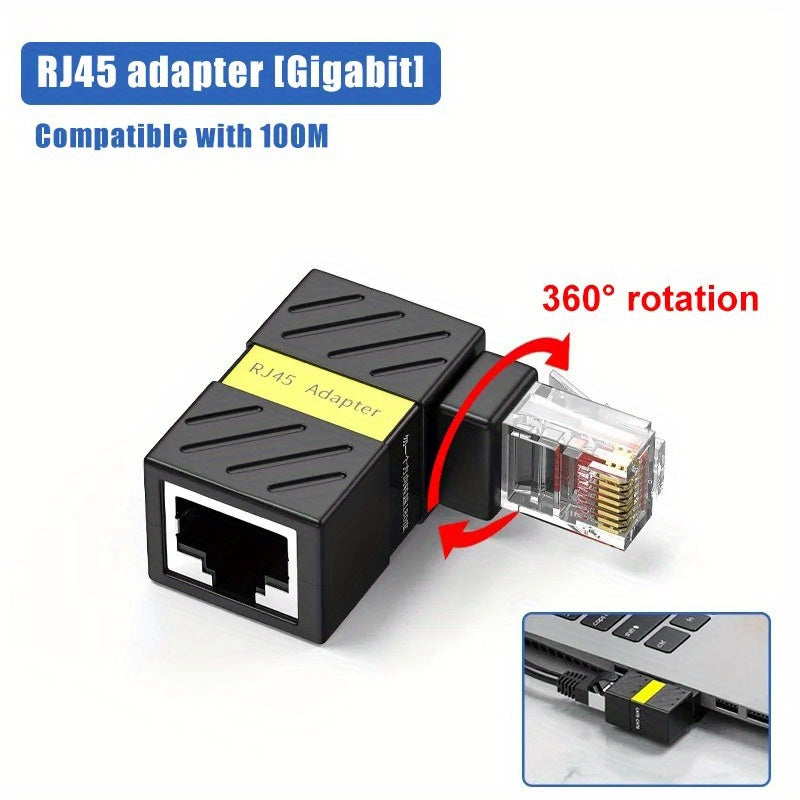 Conector de red RJ45 giratorio de 360° - Conector de ángulo recto de 90°, convertidor de macho a hembra, enchufe de red para portátiles, tabletas y más, puerto de parche de red Ethernet RJ45, accesorio para portátiles | Conector RJ45 | Acabado metálico,