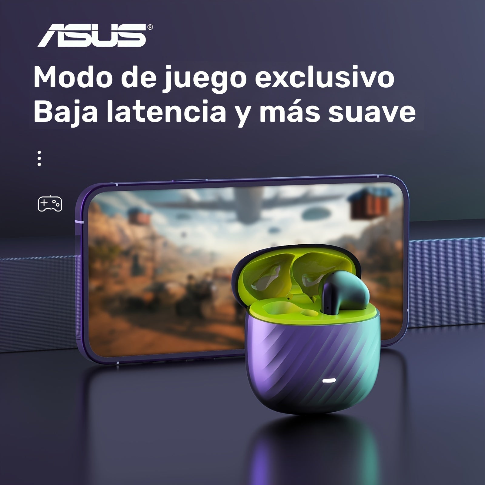 Auriculares inalámbricos Asus con micrófono, larga duración de batería y estuche de carga, ideales para juegos y música, de inserción