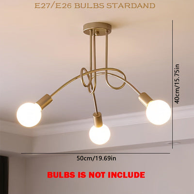 1 pieza de luz de techo dorada, luz de techo de tubo curvado de tres cabezas, adecuada para sala de estar, dormitorio, estudio, cocina, oficina, hotel (base de bombilla E26 - bombilla no incluida)