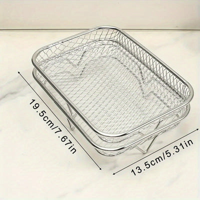 Canasta de Acero Inoxidable para Freidora de Aire, Rejilla Multifuncional Rectangular para Horno y Microondas, Herramienta de Cocina Apilable Segura para Alimentos, Compatible con la Mayoría de las Freidoras de Aire, Ideal para Pollo Frito Crujiente, Pap