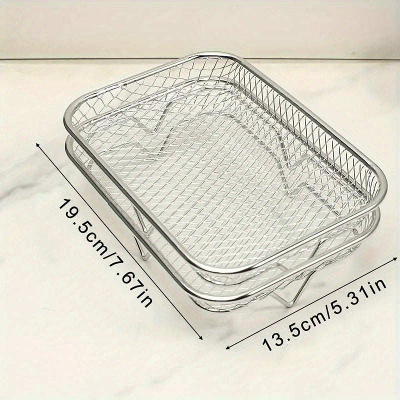 Canasta de Acero Inoxidable para Freidora de Aire, Rejilla Multifuncional Rectangular para Horno y Microondas, Herramienta de Cocina Apilable Segura para Alimentos, Compatible con la Mayoría de las Freidoras de Aire, Ideal para Pollo Frito Crujiente, Pap
