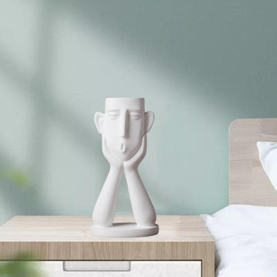 1 Pieza de Escultura de Jarrón de Resina Vintage con Diseño de Rostro Humano - Maceta Artística para Decoración Interior/Exterior, 12.5x24.99 cm Regalo Blanco para Hogar u Oficina, Decoración para el Hogar