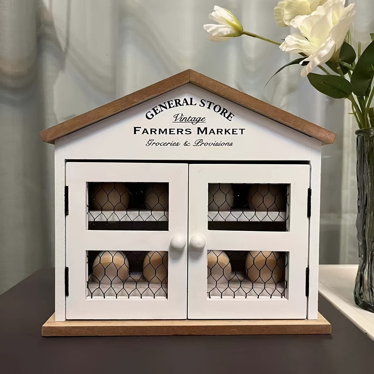 Cesta de Almacenamiento de Huevos de Madera Moderna - Organizador para el Hogar para Cocina, Baño y Decoración de Dormitorio