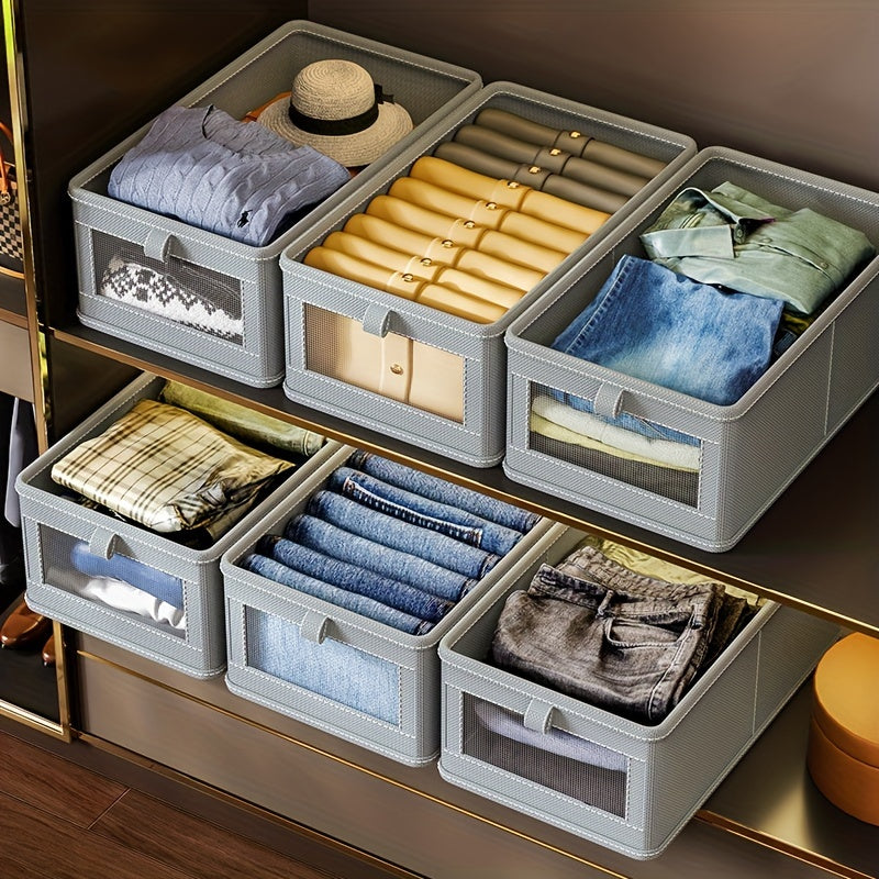 1pc Organizador de jeans para armario portátil, caja de almacenamiento de ropa para cajones, contenedor de almacenamiento de tela Oxford perfecto para guardarropas, suministros de cocina para el hogar, plegable, sin terminar, tipo inserto, material de te