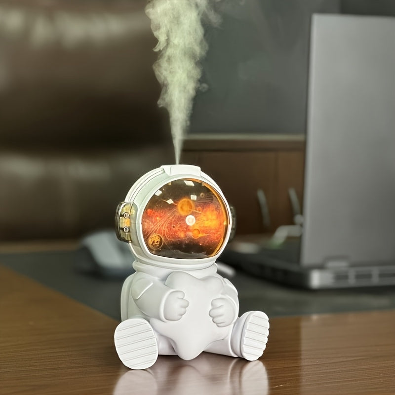 Humidificador portátil con luz, diseño de astronauta, 240 ml, USB, silencioso y eficiente, alivia la resequedad, color beige claro, ideal para hogar, dormitorios, oficinas y habitaciones con aire acondicionado, regalo perfecto para el Día del Padre o fes