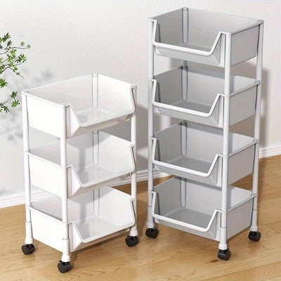 Estante moderno y estrecho para libros que ahorra espacio, carrito de almacenamiento de plástico blanco con asas fáciles de tirar, no requiere montaje, para sala de estar, cocina, muebles para el hogar, no de madera, sin batería, 1 pieza.