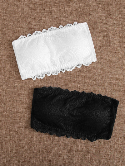 Set De 2 Bralette De Encaje Con Volantes, Lenceria