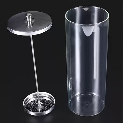 Botella de desinfección de vidrio para herramientas de belleza, salón de peluquería y cuidado de uñas - Esterilizador transparente con tapa azul, ideal para uso en salón, uñas y cuidado personal, accesorio para salón de uñas | Diseño transparente | Mater