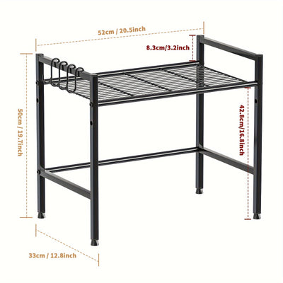 Estante para Microondas de 2 Niveles con Ganchos - Solución de Almacenamiento Versátil para Cocina y Baño, Construcción Duradera de Plástico/Metal, Estantes de Utilidad