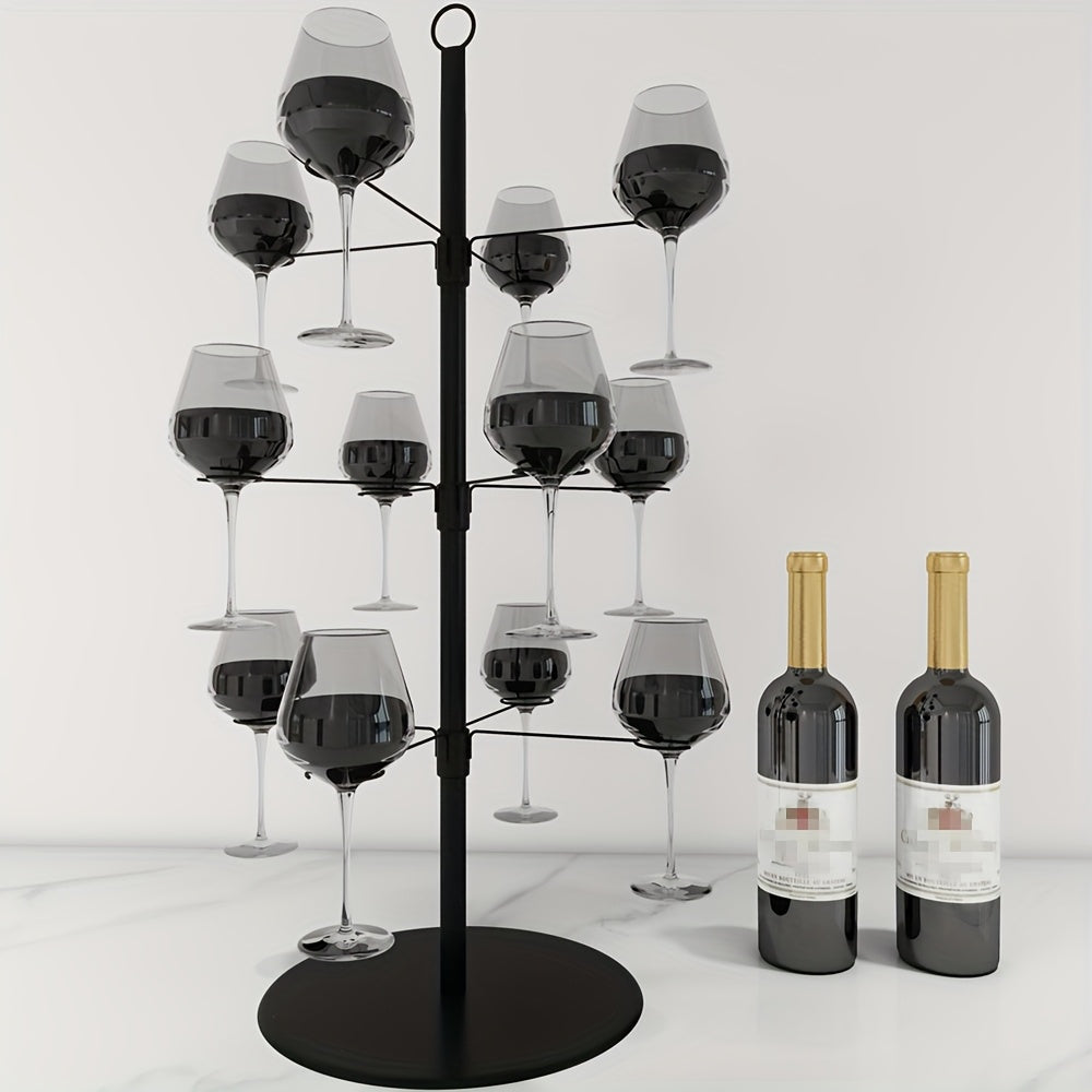 1pc Elegante Estante de Metal para Copas, Acabado en Esmalte, Estante Colgante para Copas de Champán y Vino, Organizador de Almacenamiento de Vajilla para Decoración del Hogar, Bodas, Exhibición de Banquetes, Artesanía de Hierro, Pata Alta