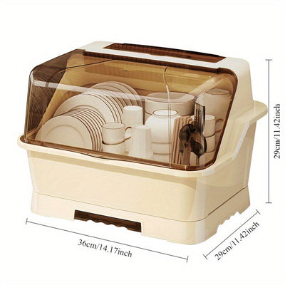 1 caja de almacenamiento de cocina de gran capacidad con tapa - A prueba de polvo, ideal para cubiertos, palillos, cuchillos, tenedores y especias - Organizador de plástico blanco para armarios y encimeras, solución de almacenamiento de cocina | Organiza