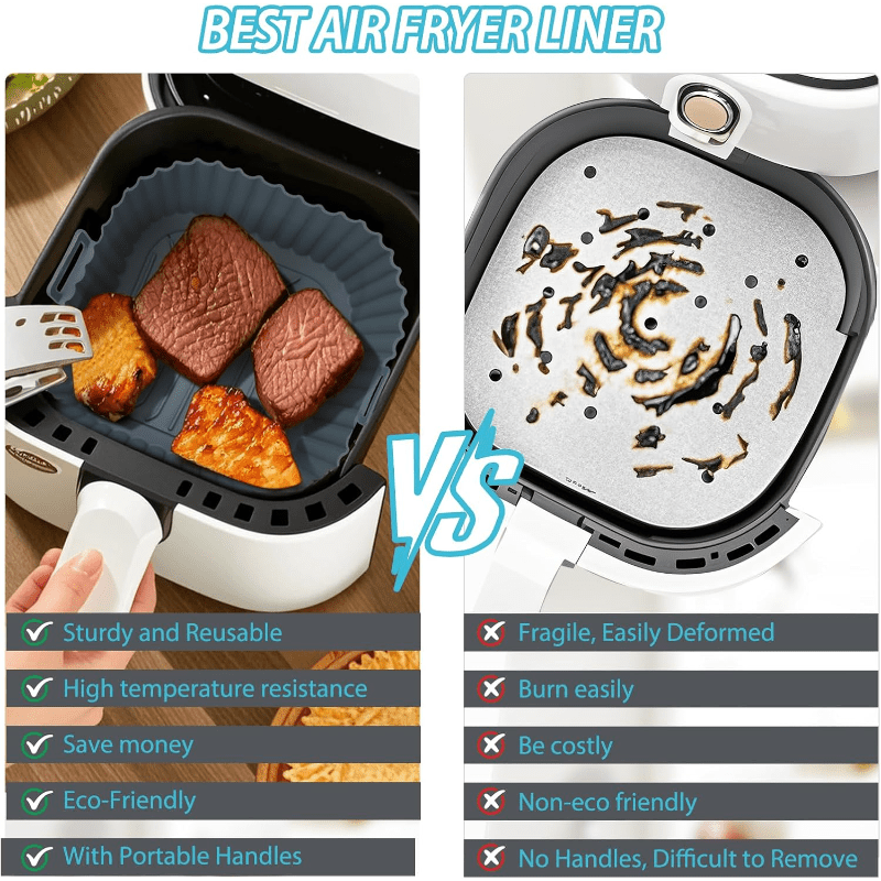 3 Piezas de Forros para Freidora de Aire Antiadherentes, Resistentes a 480°F/250°C con Base Antideslizante, Fácil Limpieza, Compatibles con Todas las Freidoras, Horno y Horneado - Cestillas de Silicona Alimentaria (4-7 Cuartos/3.8-6.5L) - Ideales para Po