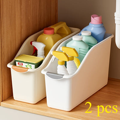 Juego de 2 cajas de almacenamiento plásticas multifuncionales, diseño curvo ideal para organización del hogar, perfectas para productos de limpieza y artículos esenciales del hogar, cajas, canastas y contenedores para organizar